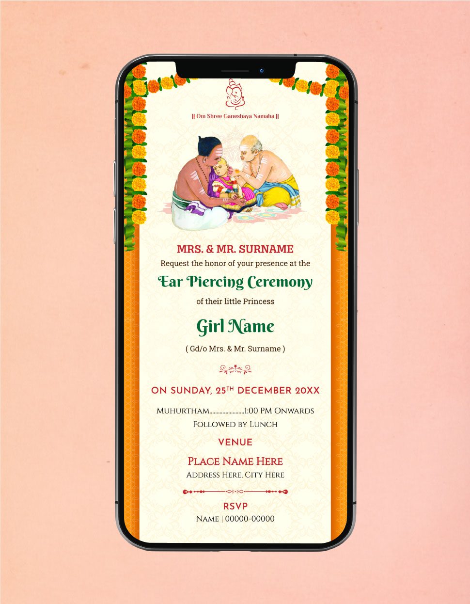 Ear Piercing Ceremony Invitation