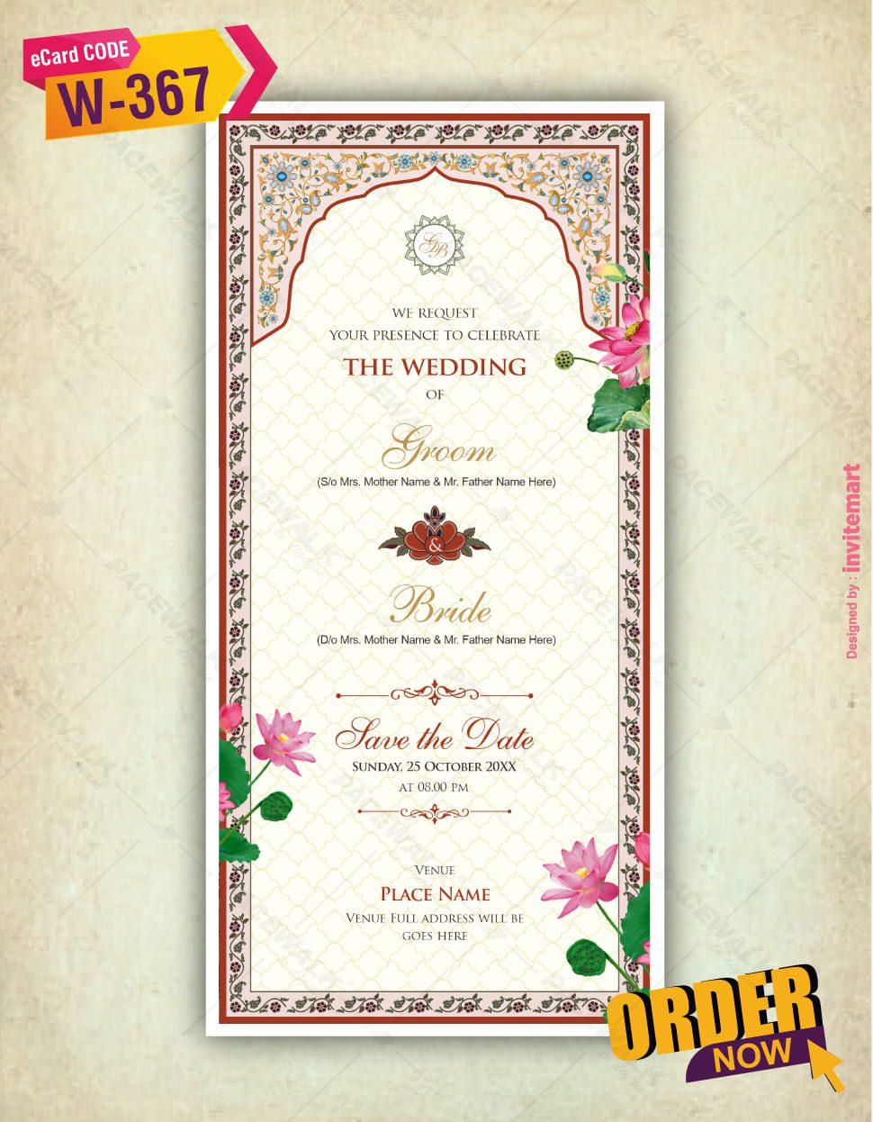 Mughal Theme Wedding Card