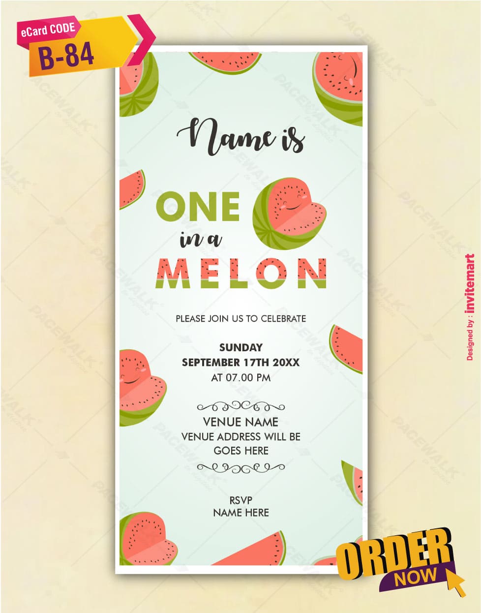One in A Melon Birthday Party Invitation