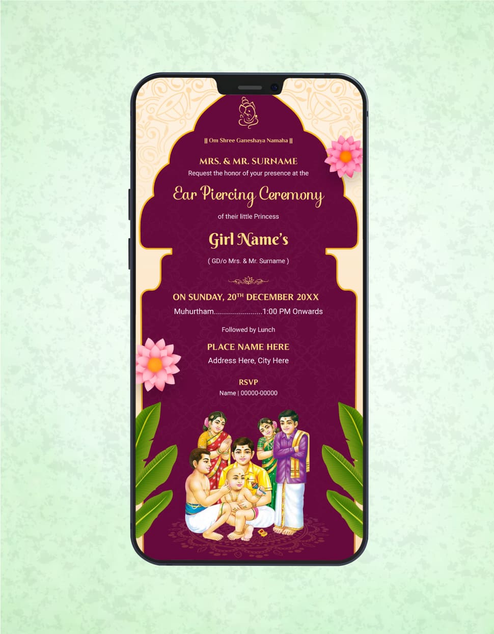 Ear Piercing Ceremony Invitation Card