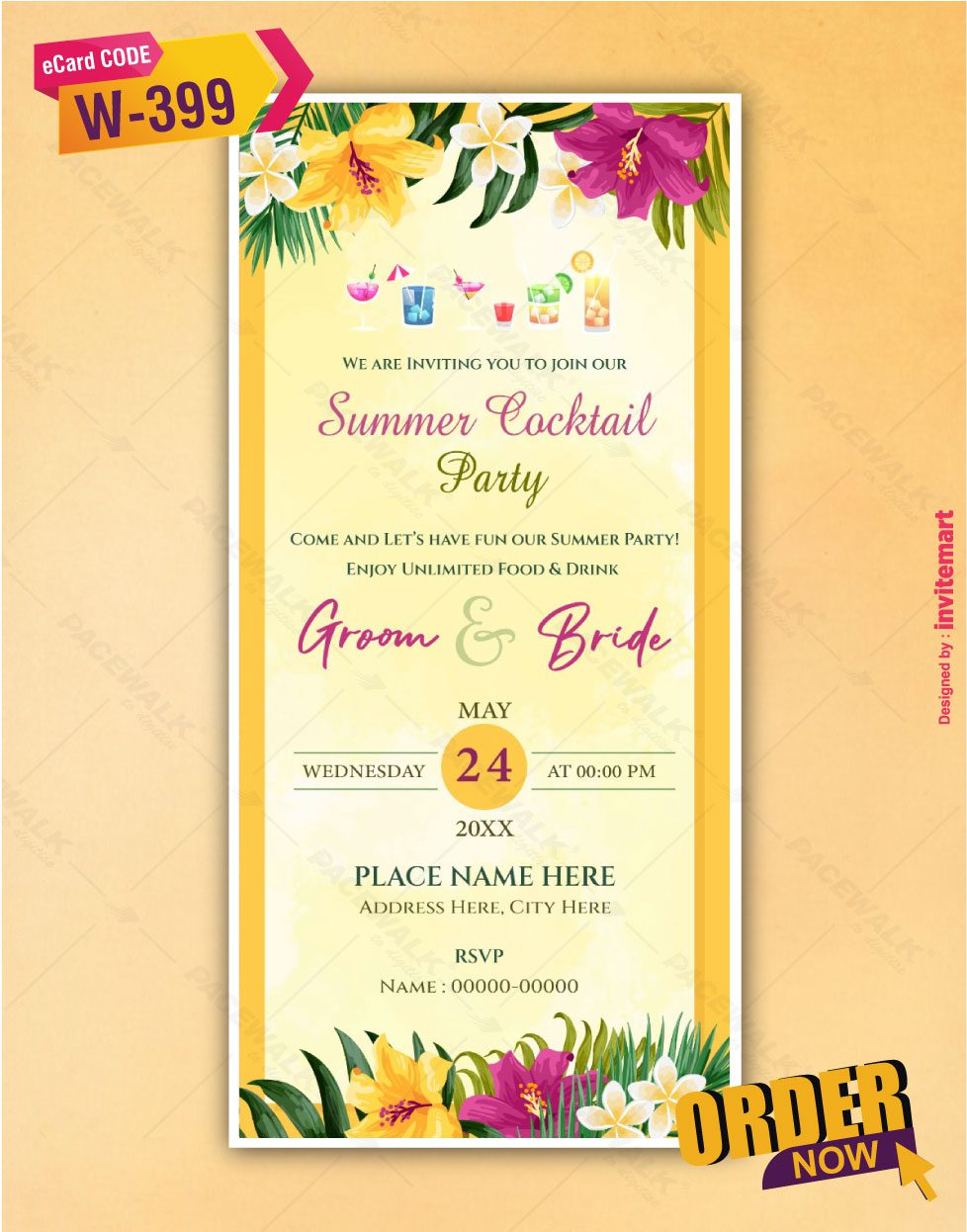 Floral Cocktail Party For Bride And Groom Invitation