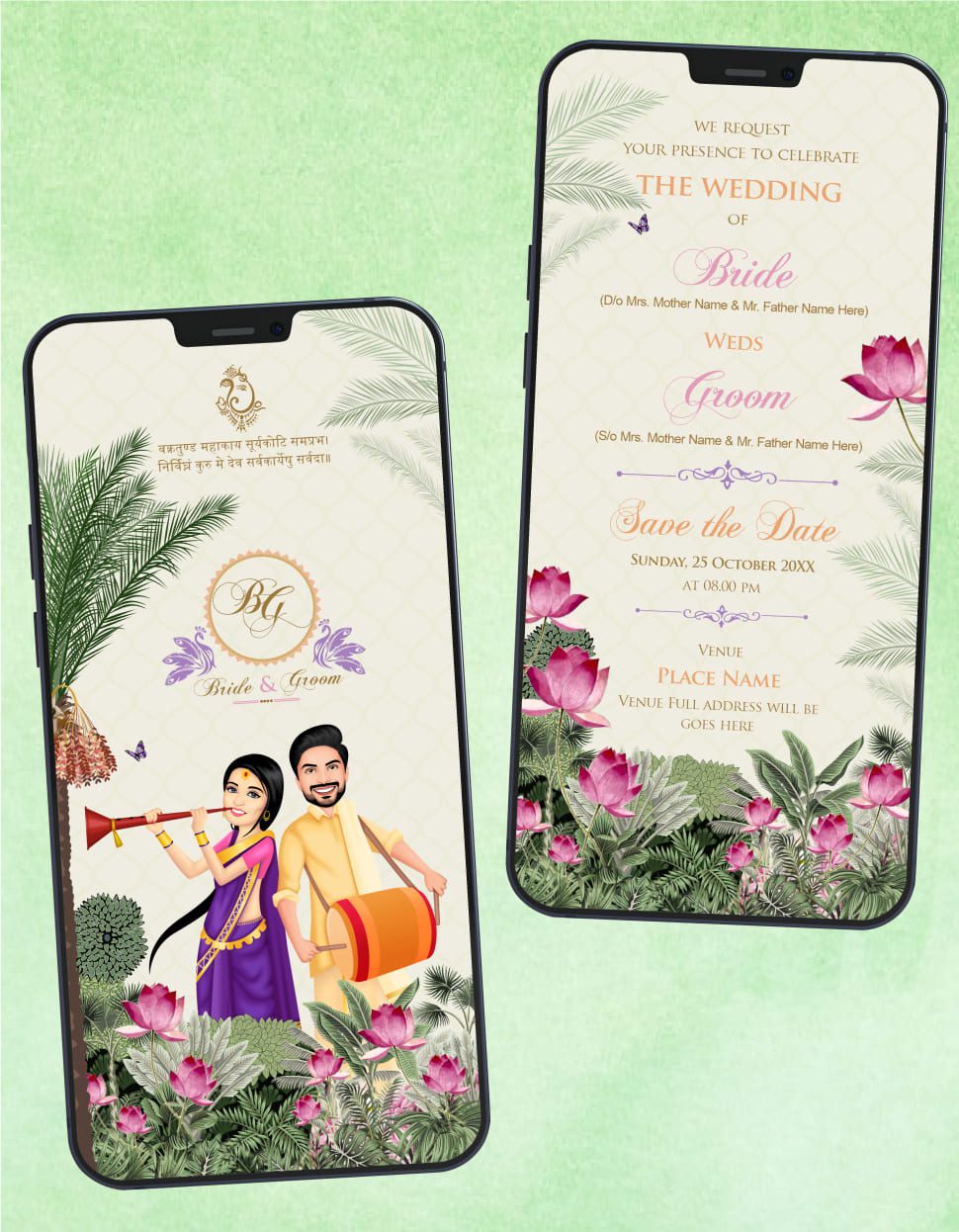 Traditional Caricature Wedding Invitation