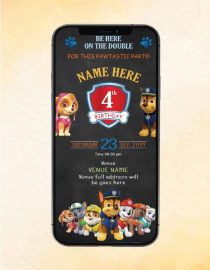 Dog 4th Birthday Party Invitation Card