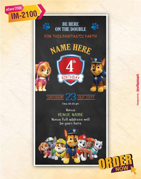 Dog 4th Birthday Party Invitation Card