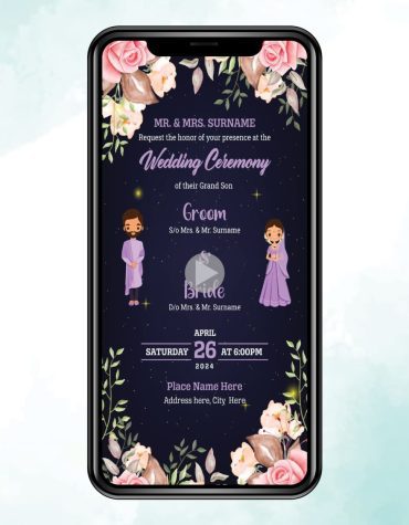 Floral Cartoon Wedding Invitation Video
