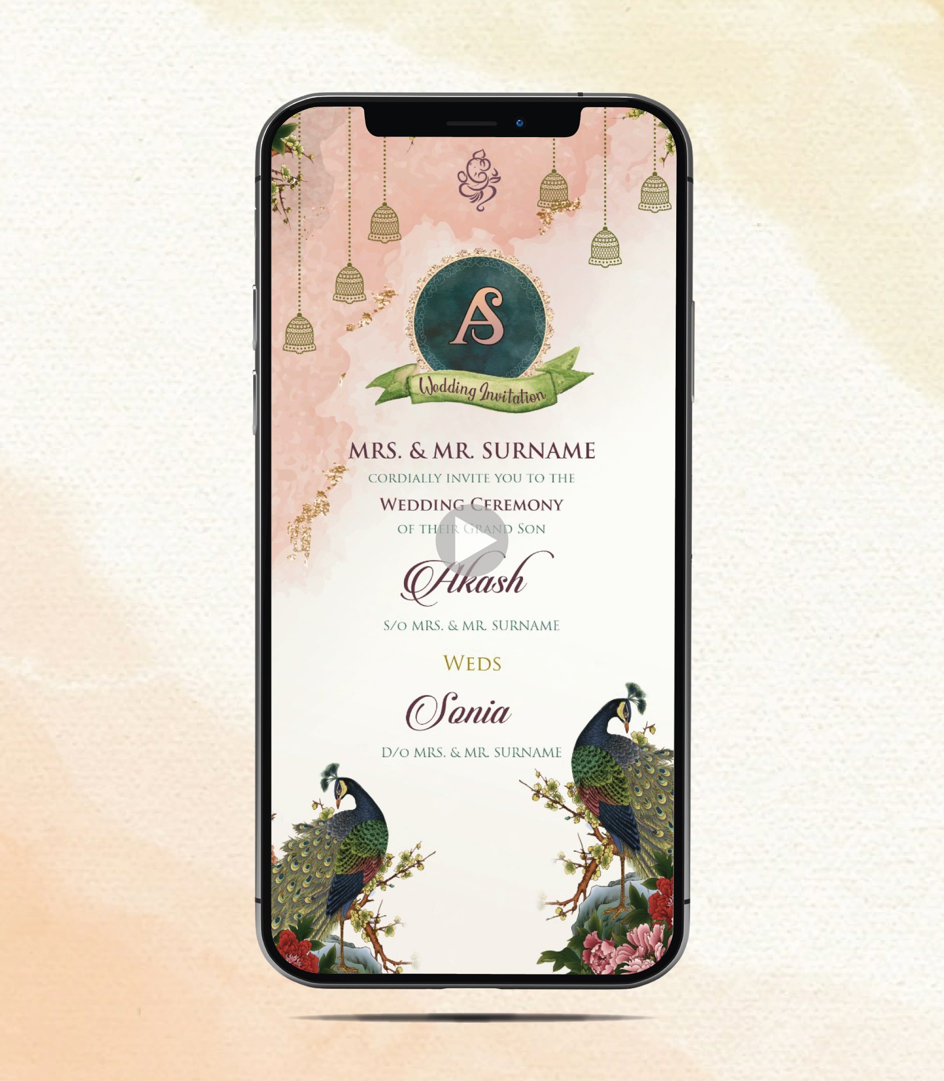 Traditional Peacock Theme Wedding Invitation Video