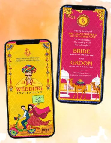 Caricature Rajasthani Wedding Invitation Card