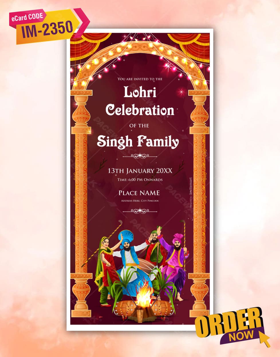 Digital Lohri Celebration Party Invitation Card.