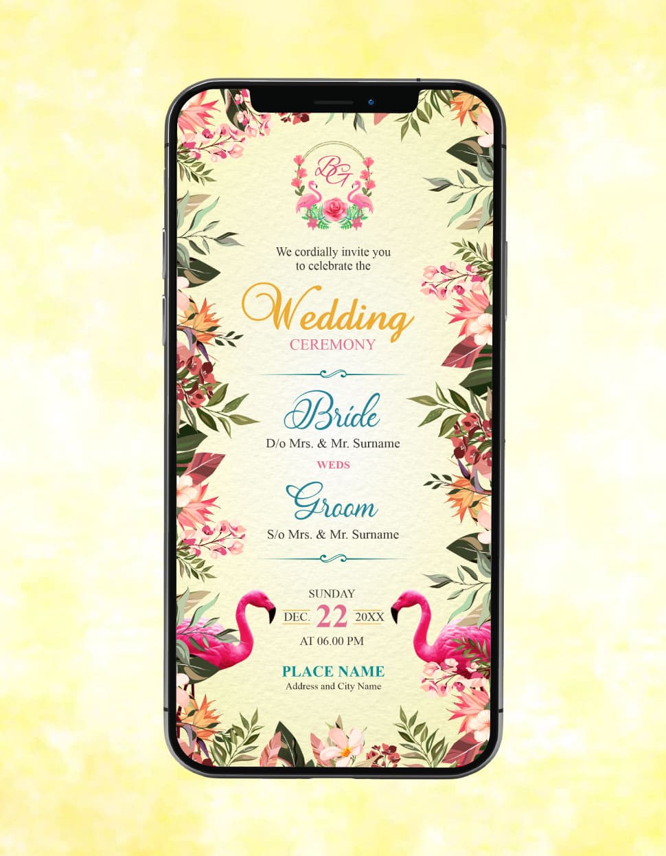 Flamingo Wedding Invitation Card