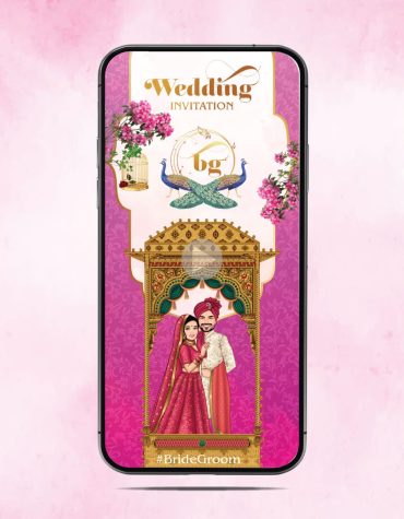 Caricature Pink Theme Wedding Invitation Video