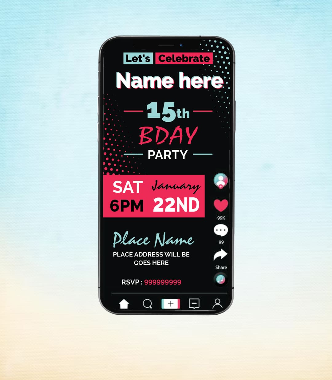 Tiktok Birthday Party Invitations