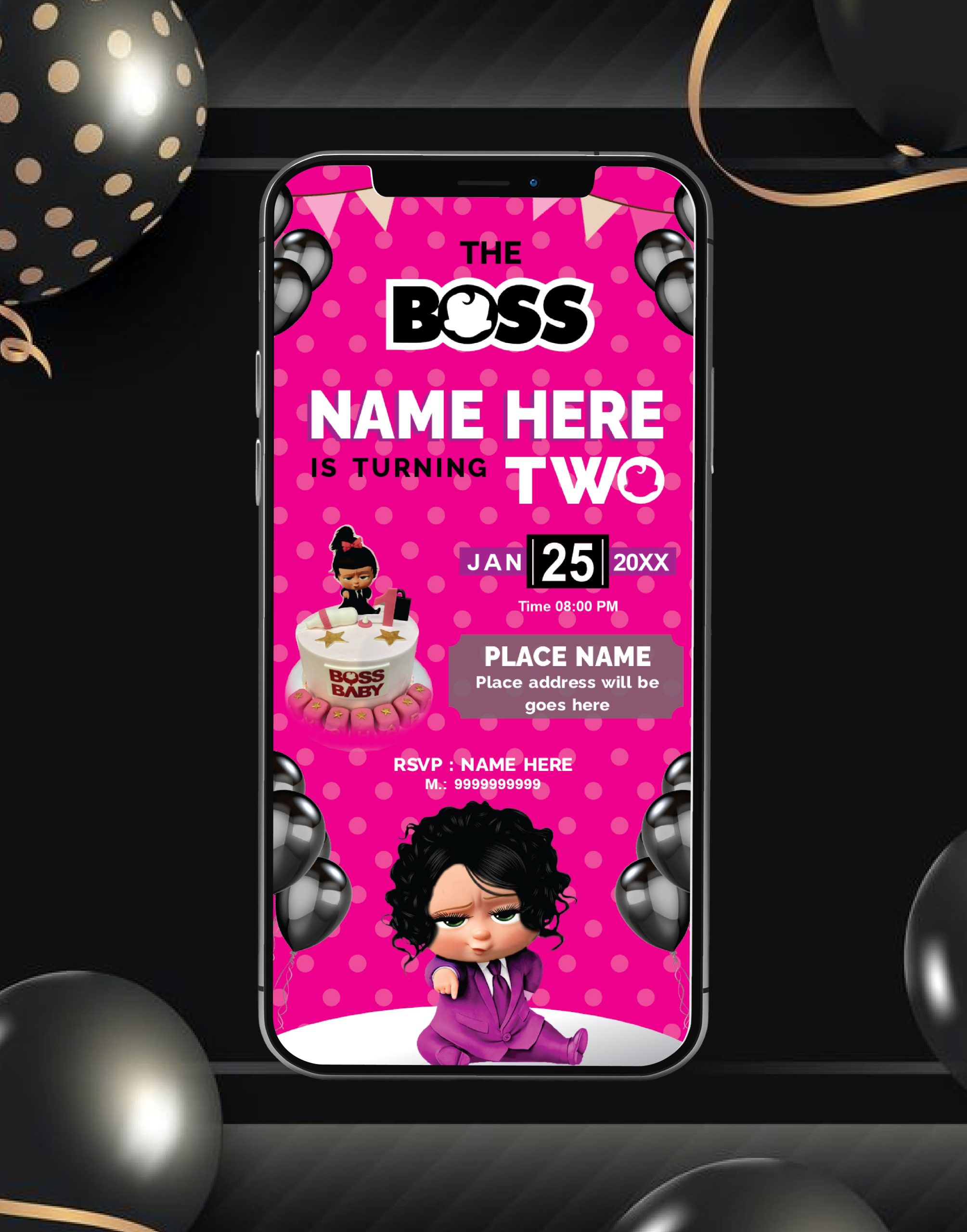Boss Baby Girl Birthday Invitation Card