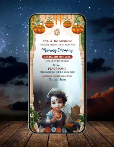 Krishna Theme Naming Ceremony Invitation Card