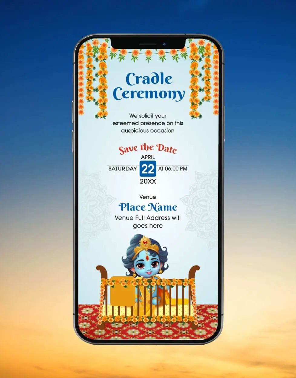 Little Krishna Cradle Ceremony Invitation