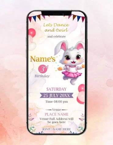 Bunny Ballerina Birthday Invitation